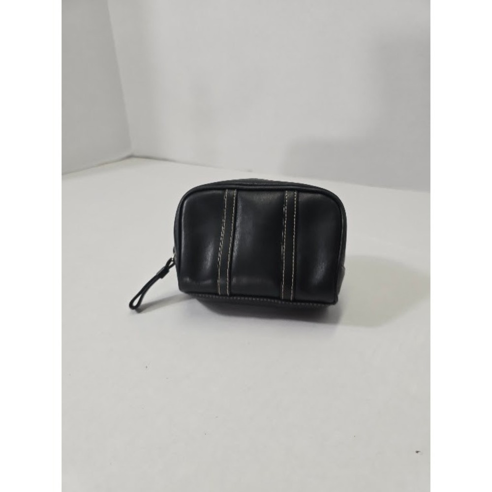 Mila Paoli Cosmetic Bag Womens OS Black Excellent Leather Contrast Stitch Pouch